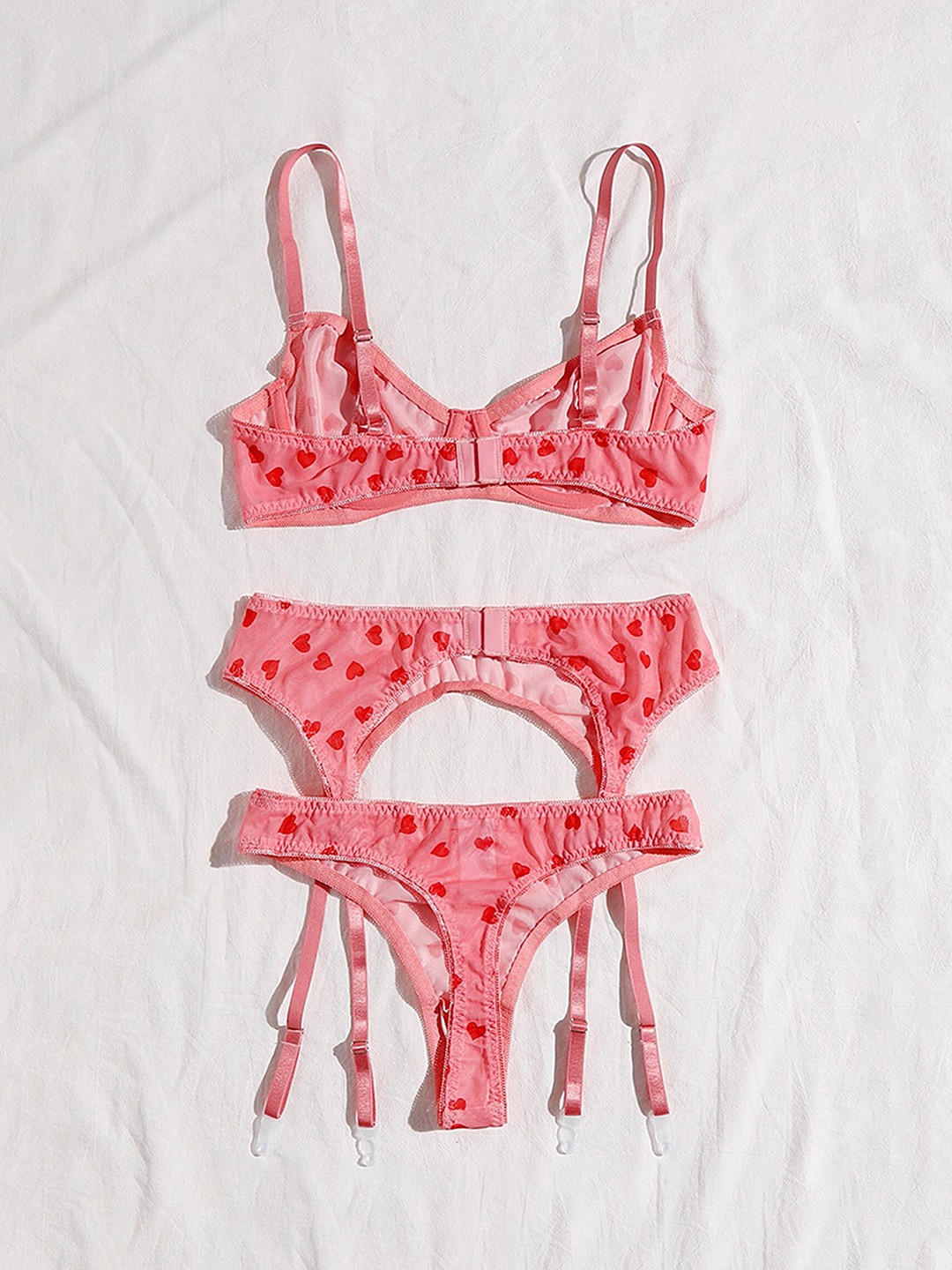 

LULU & SKY Heart Motifs Mesh Lingerie Set, Pink