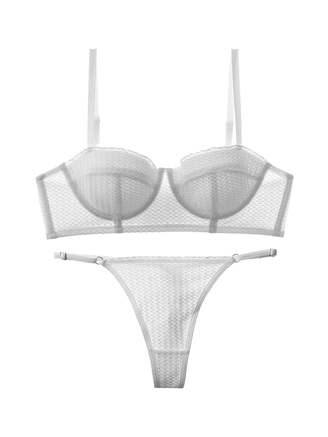 

LULU & SKY Self-Design Sweetheart Bra With Thong Lingerie Set, White