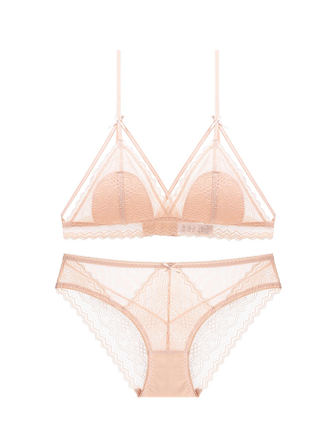 

LULU & SKY Laced Bow-Ribbon Decors Lingerie Set, Beige