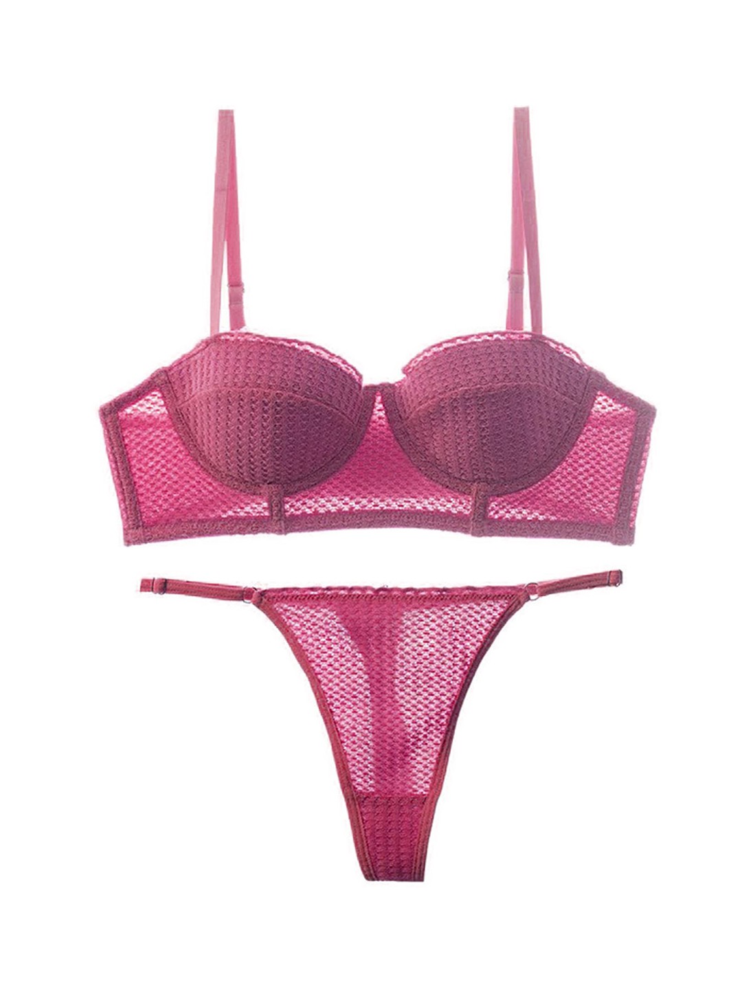

LULU & SKY Self Design Laced Lingerie Set, Pink