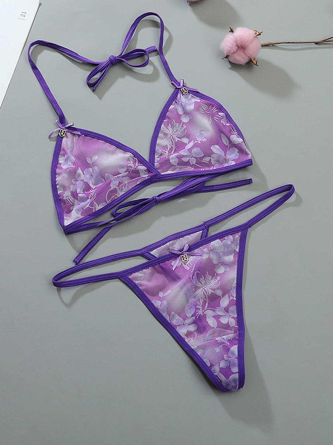 

LULU & SKY Floral Printed Lingerie Set KS-661-AB, Purple