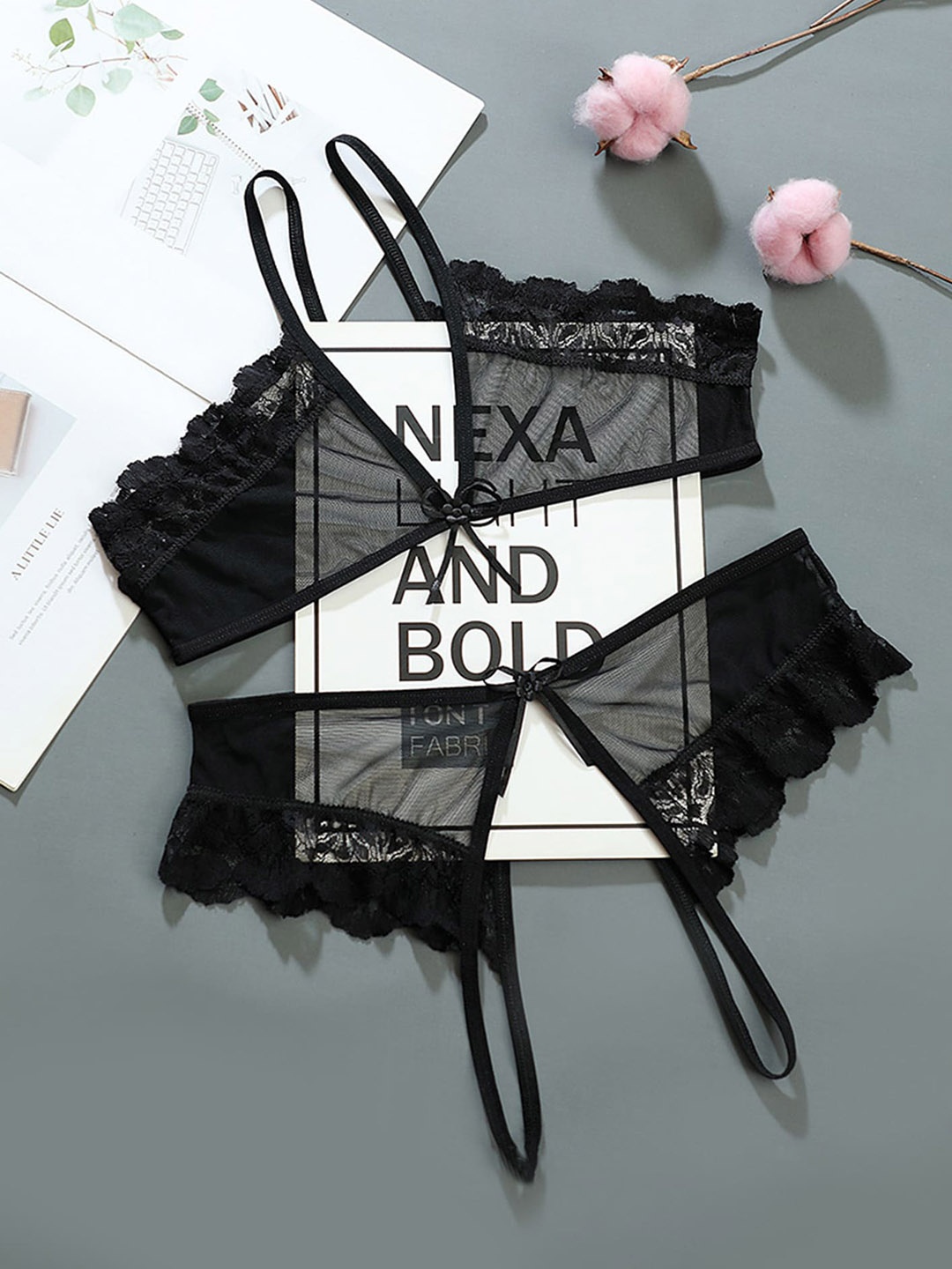 

LULU & SKY Sheer Laced Lingerie Set KS-8048, Black