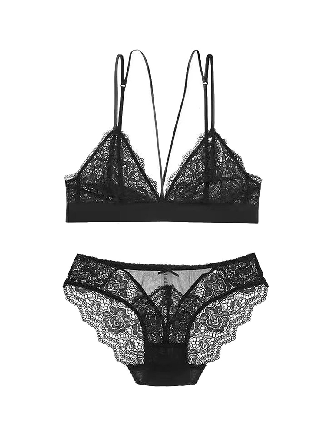 

LULU & SKY Self Design Lingerie Set, Black