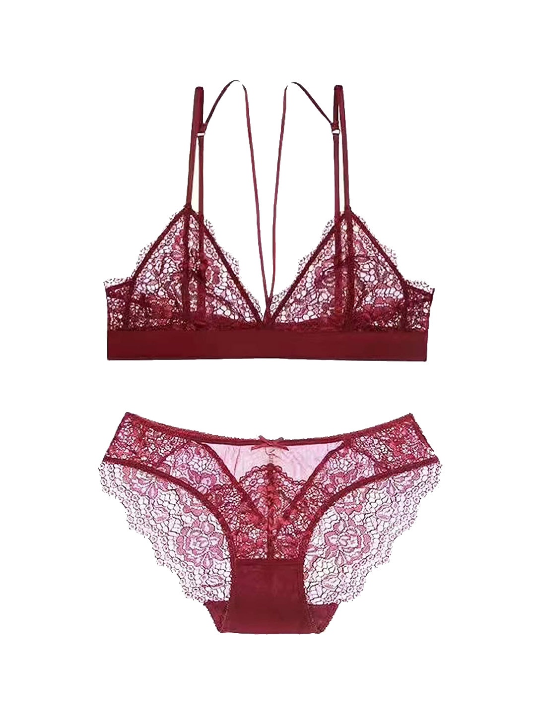 

LULU & SKY Laced Lingerie Set 21704-CLARET, Burgundy