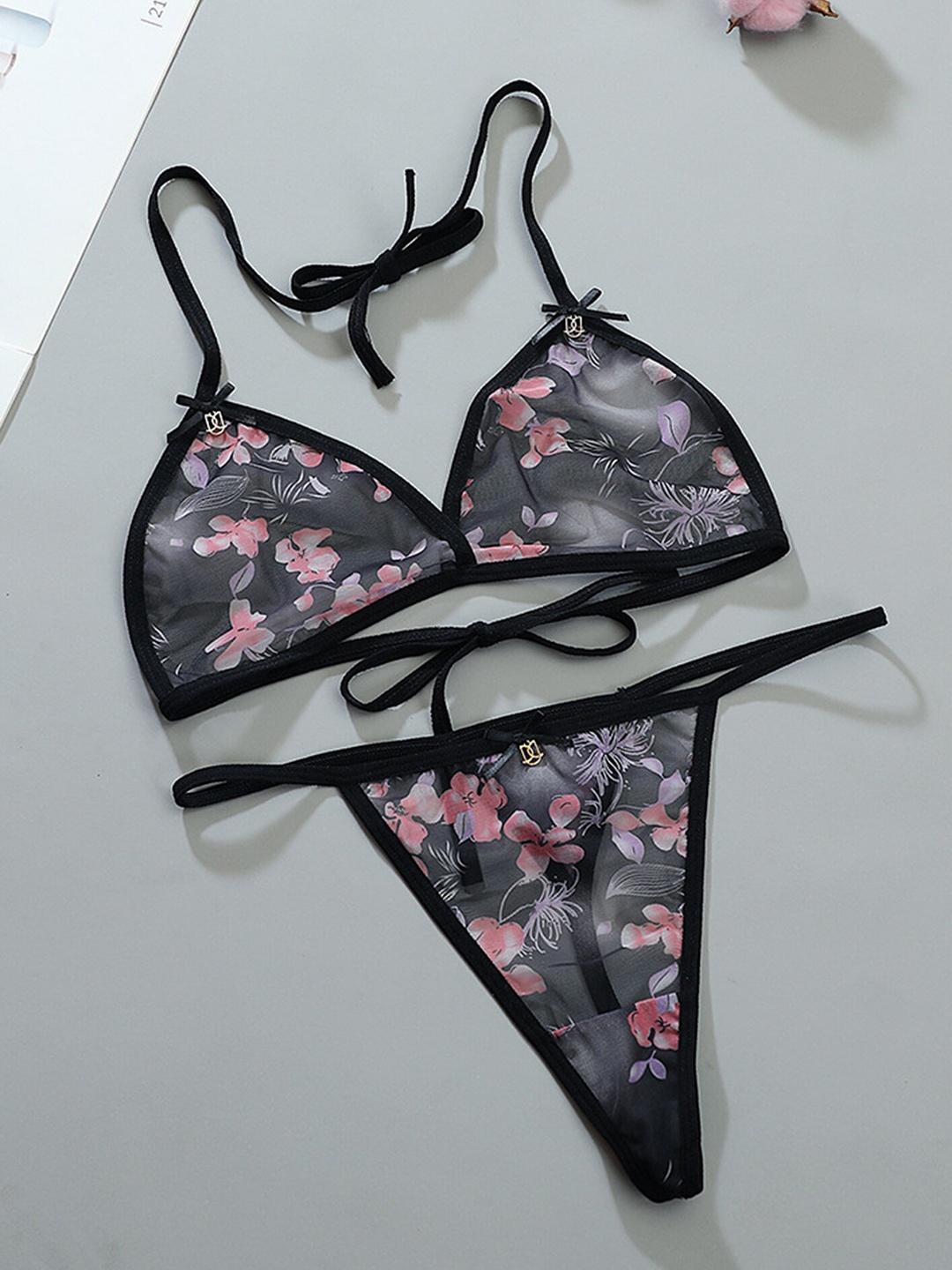 

LULU & SKY Printed Lingerie Set, Black