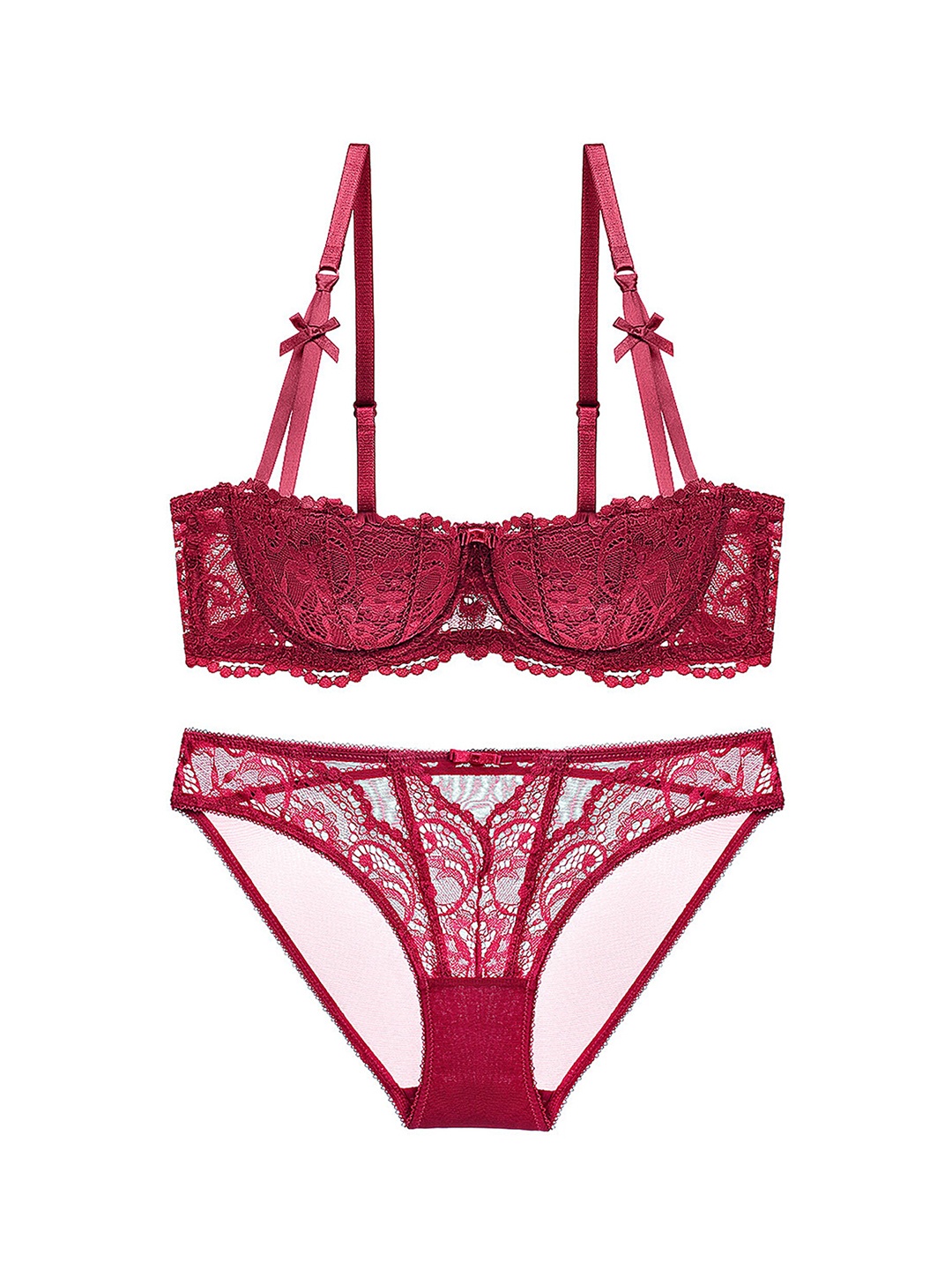 

LULU & SKY Self Design Lingerie Set, Burgundy