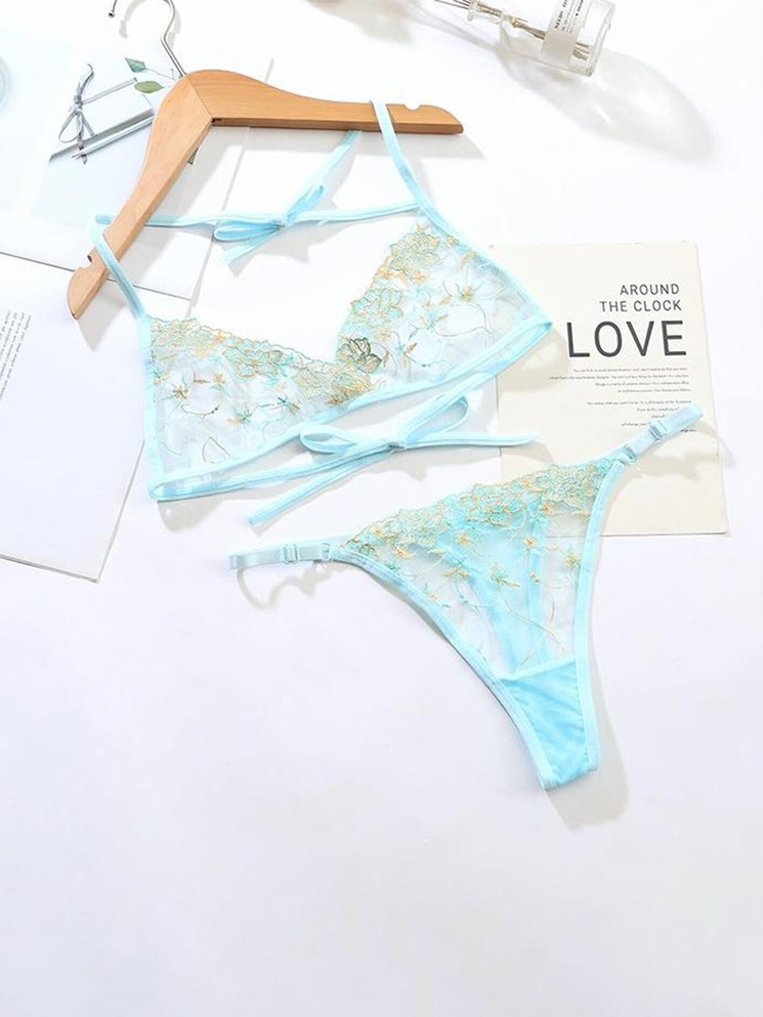 

LULU & SKY Self Designed Laced Lingerie Set, Blue