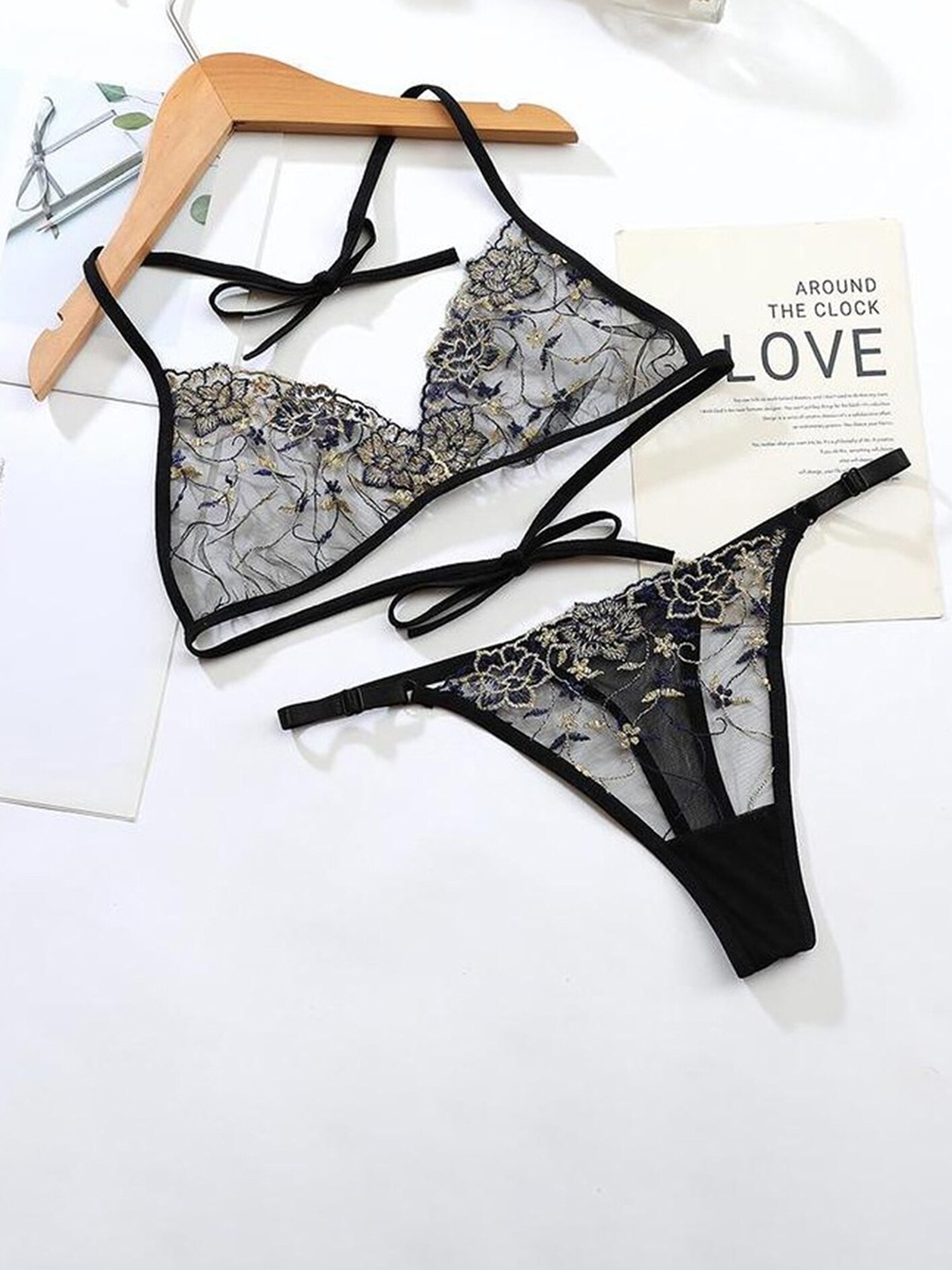 

LULU & SKY Self Designed Laced Lingerie Set, Black