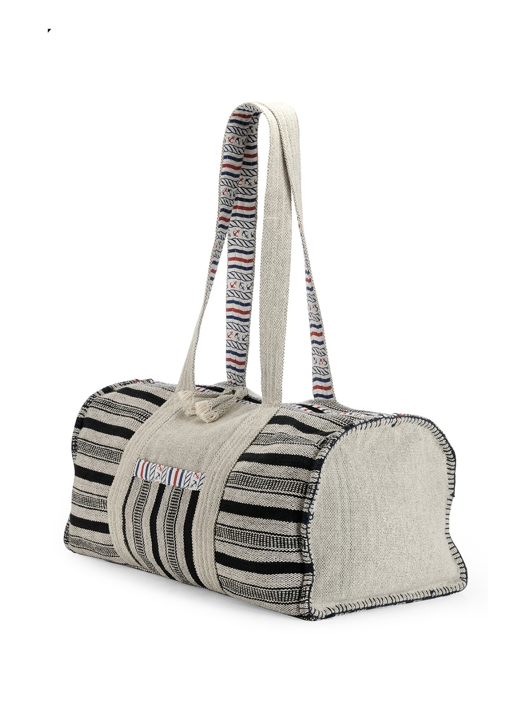 

The House of Tara Striped Cotton Gym Duffle Bag, Grey