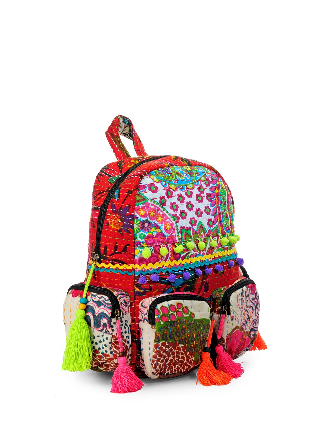 

The House of Tara Women Women Embroidered Kantha Fabric Backpack, White