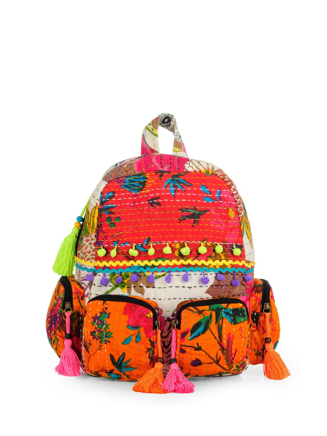 

The House of Tara Women Embroidered Backpack, Red