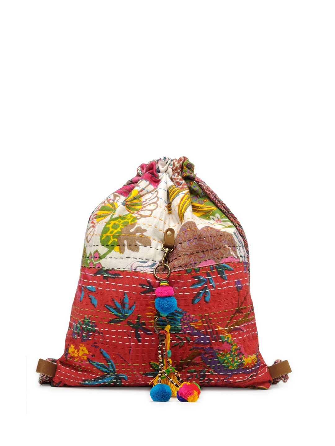 

The House of Tara Women Embroidered Kantha Fabric Backpack, White