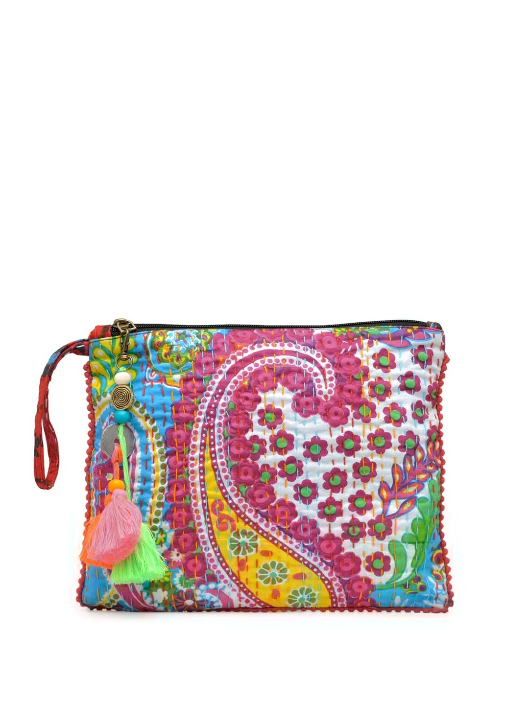 

The House of Tara Floral Printed Textured Kantha Pouch, White