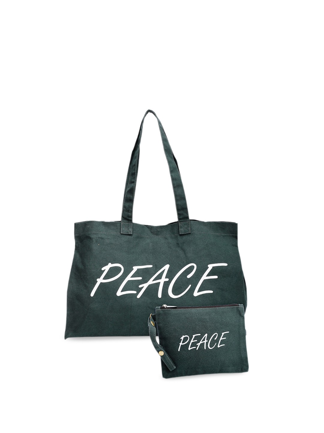 

The House of Tara Typography Printed Canvas Oversized Shopper Tote Bag With Mobile Pouch, Green