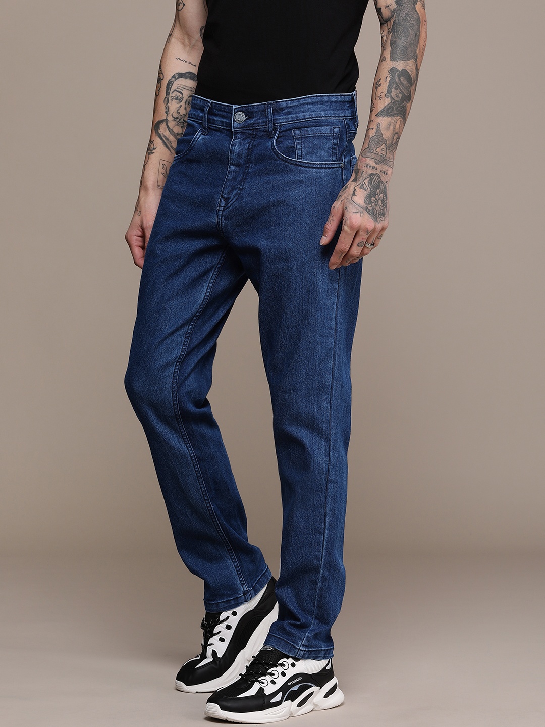 

WROGN Men Slim Fit Stretchable Jeans, Navy blue