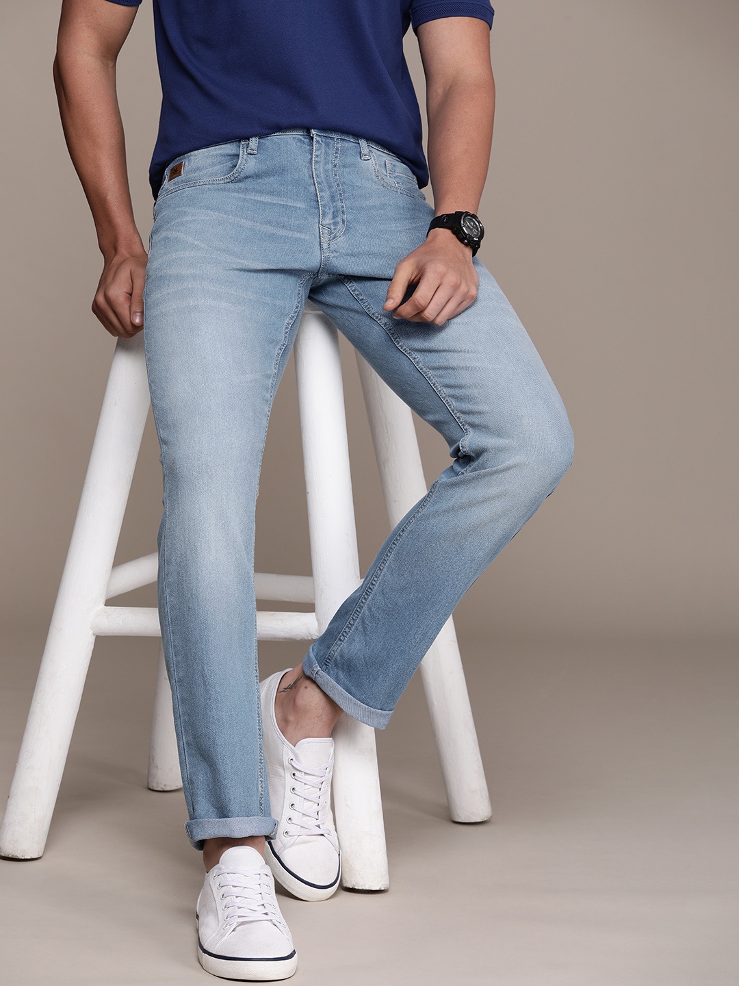 

WROGN Men Slim Fit Heavy Fade Stretchable Jeans, Blue
