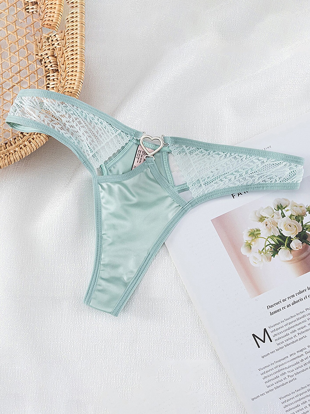 

LULU & SKY Floral Self Design Low-Rise Thongs, Green