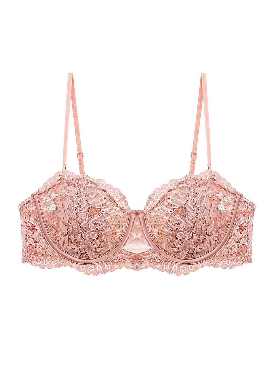 

LULU & SKY Floral Lace Everyday Bra Medium Coverage High Support Underwired Lightly Padded, Pink