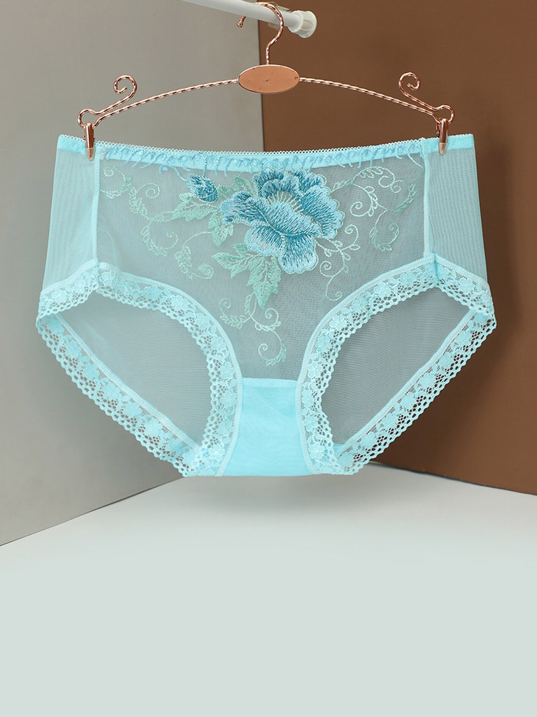 

LULU & SKY Floral Embroidered Mid-Rise Hipster Briefs, Blue