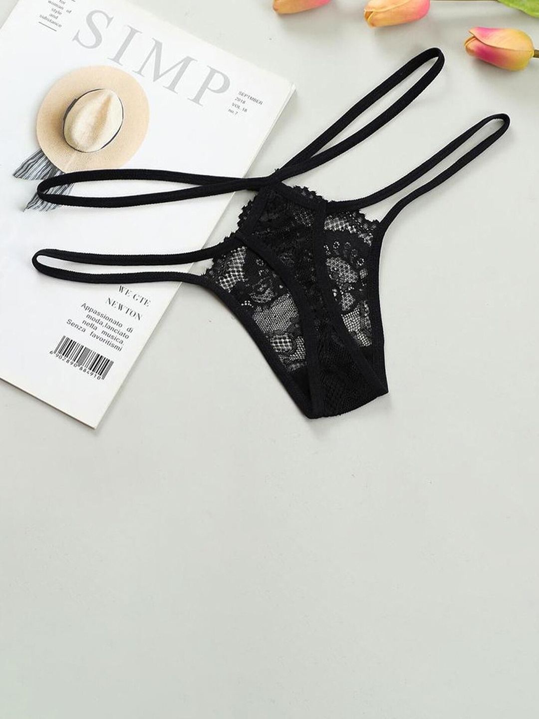

LULU & SKY Self Design Thong Briefs, Black