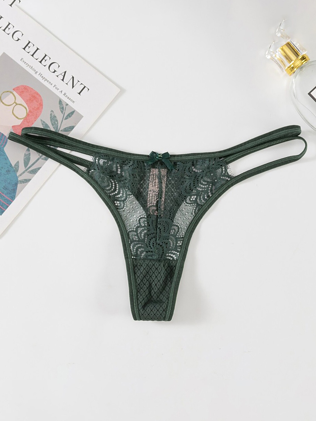 

LULU & SKY Self Design Lace Thongs, Green