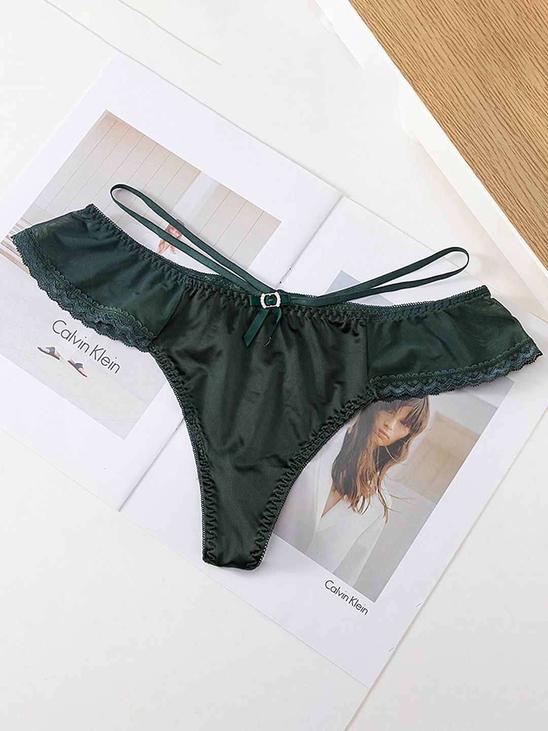 

LULU & SKY Low Rise Strappy Thong Briefs, Green