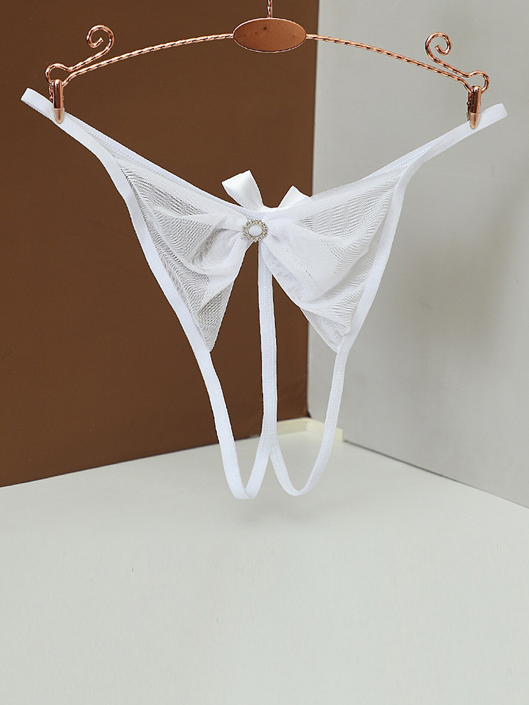 

LULU & SKY Cut-Out Detail Mesh Thong Briefs, White