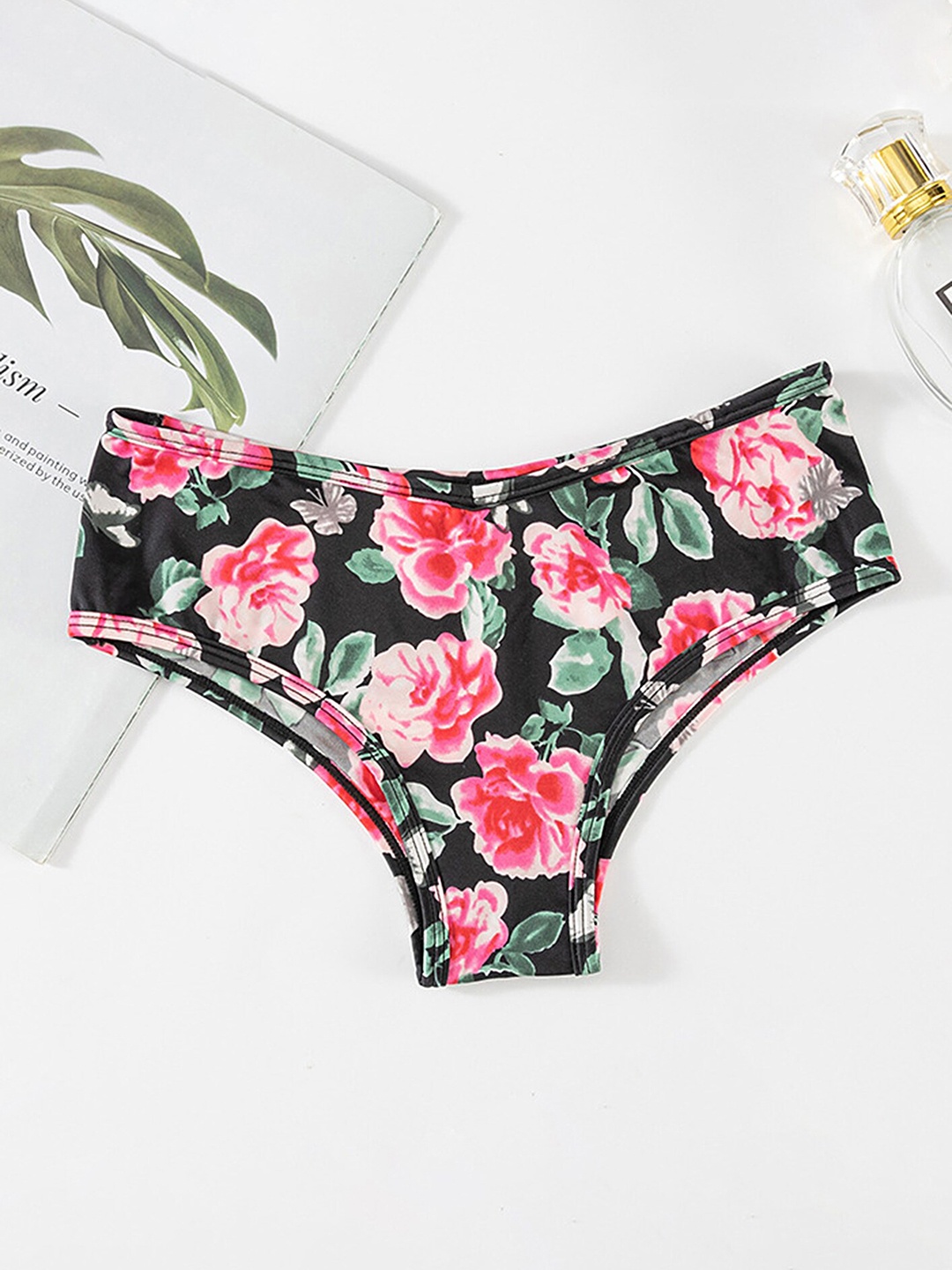 

LULU & SKY Floral Printed Low-Rise Hipster Briefs, Black