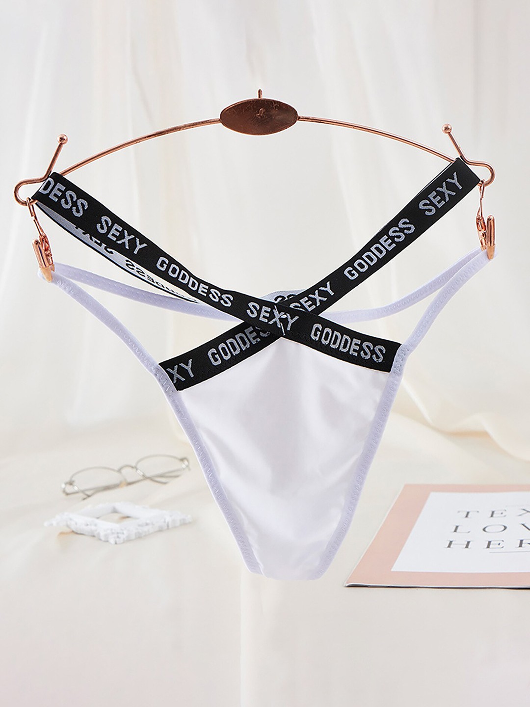 

LULU & SKY Criss Cross Thong Briefs, White