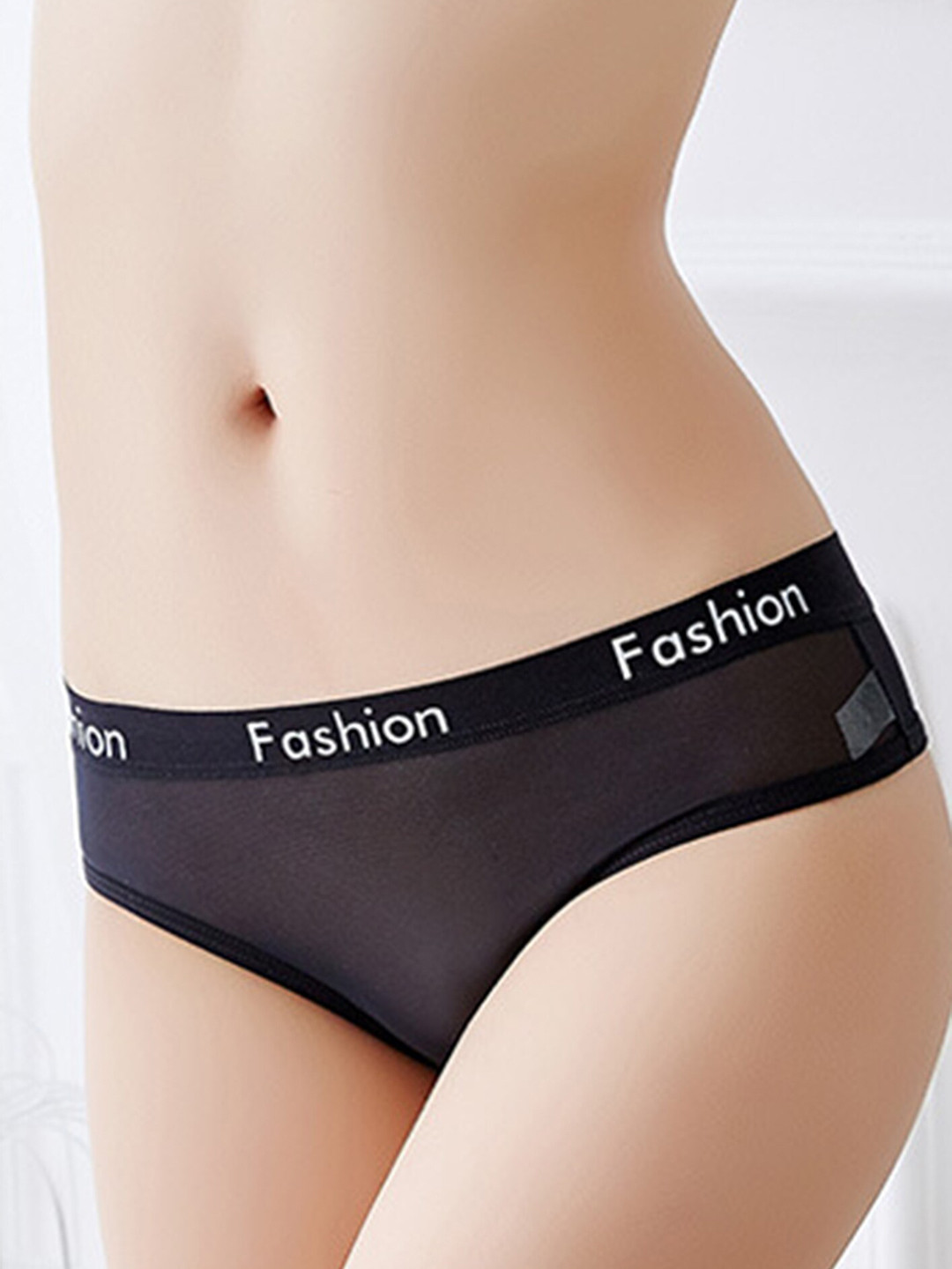 

LULU & SKY Women Typography Printed Low-Rise Thong Briefs, Black