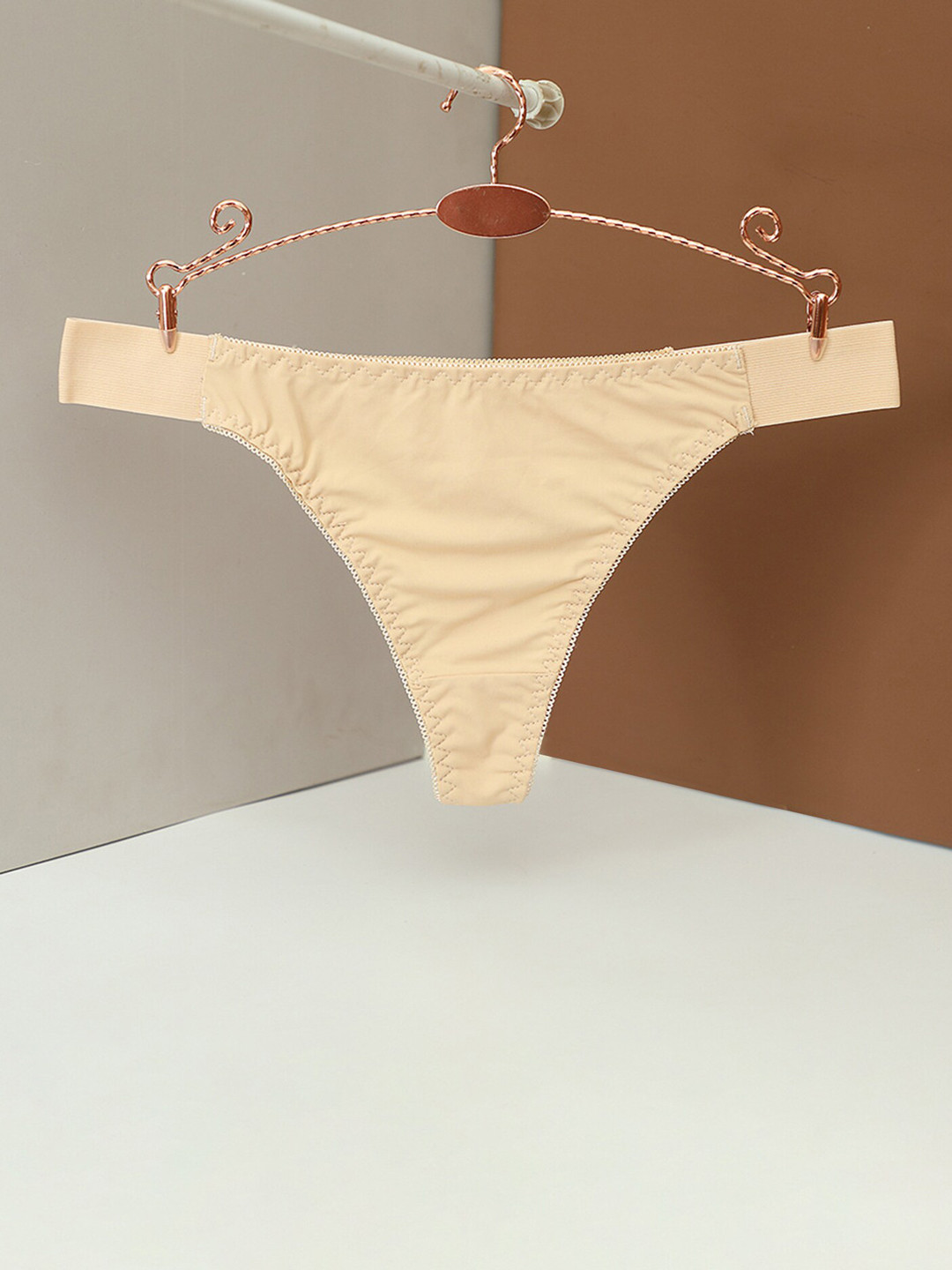 

LULU & SKY Ribbed Thong Briefs, Beige