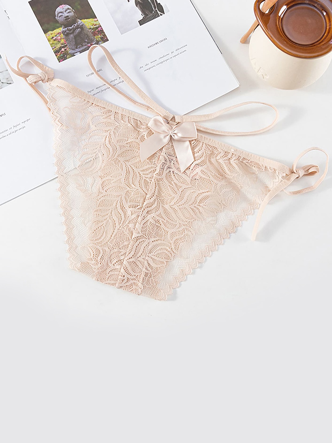 

LULU & SKY Self Design Thong Briefs, Beige
