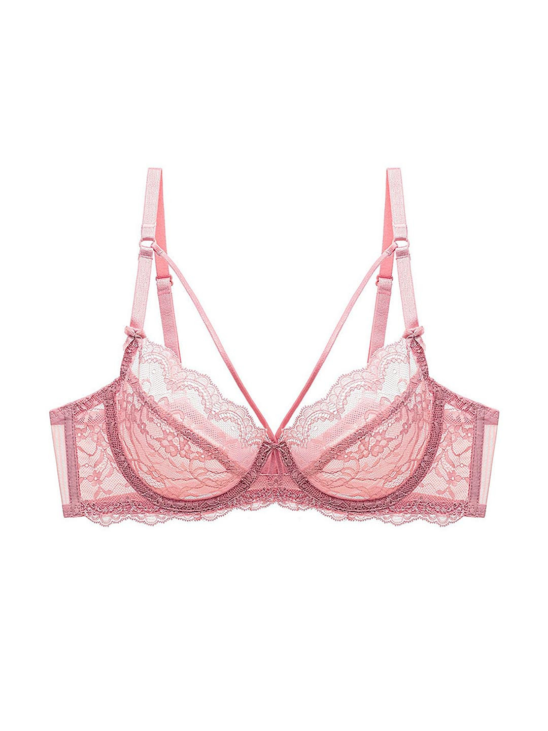 

LULU & SKY Floral Laced Everyday Bra Medium Coverage High Support Underwired, Pink
