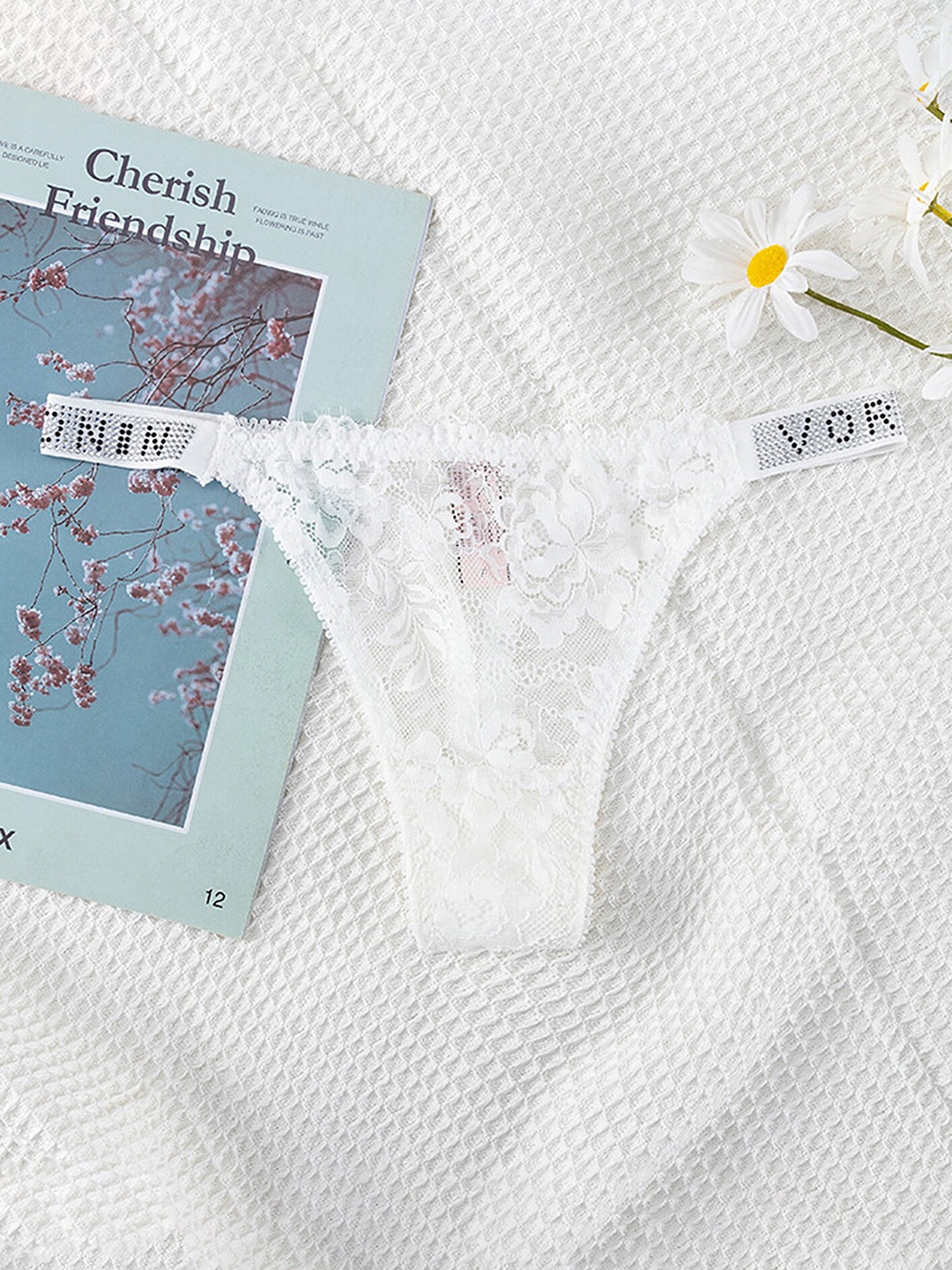 

LULU & SKY Self Design Mid-Rise Thongs Briefs, White