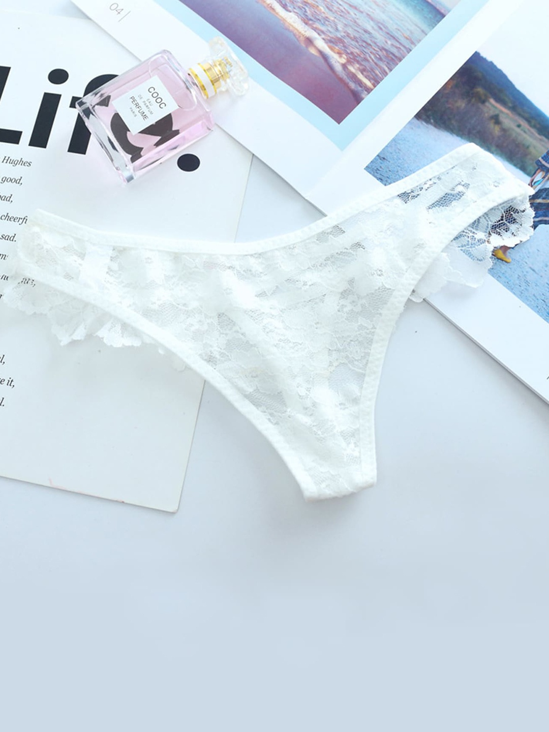 

LULU & SKY Criss Cross Lacy Thong Briefs, White