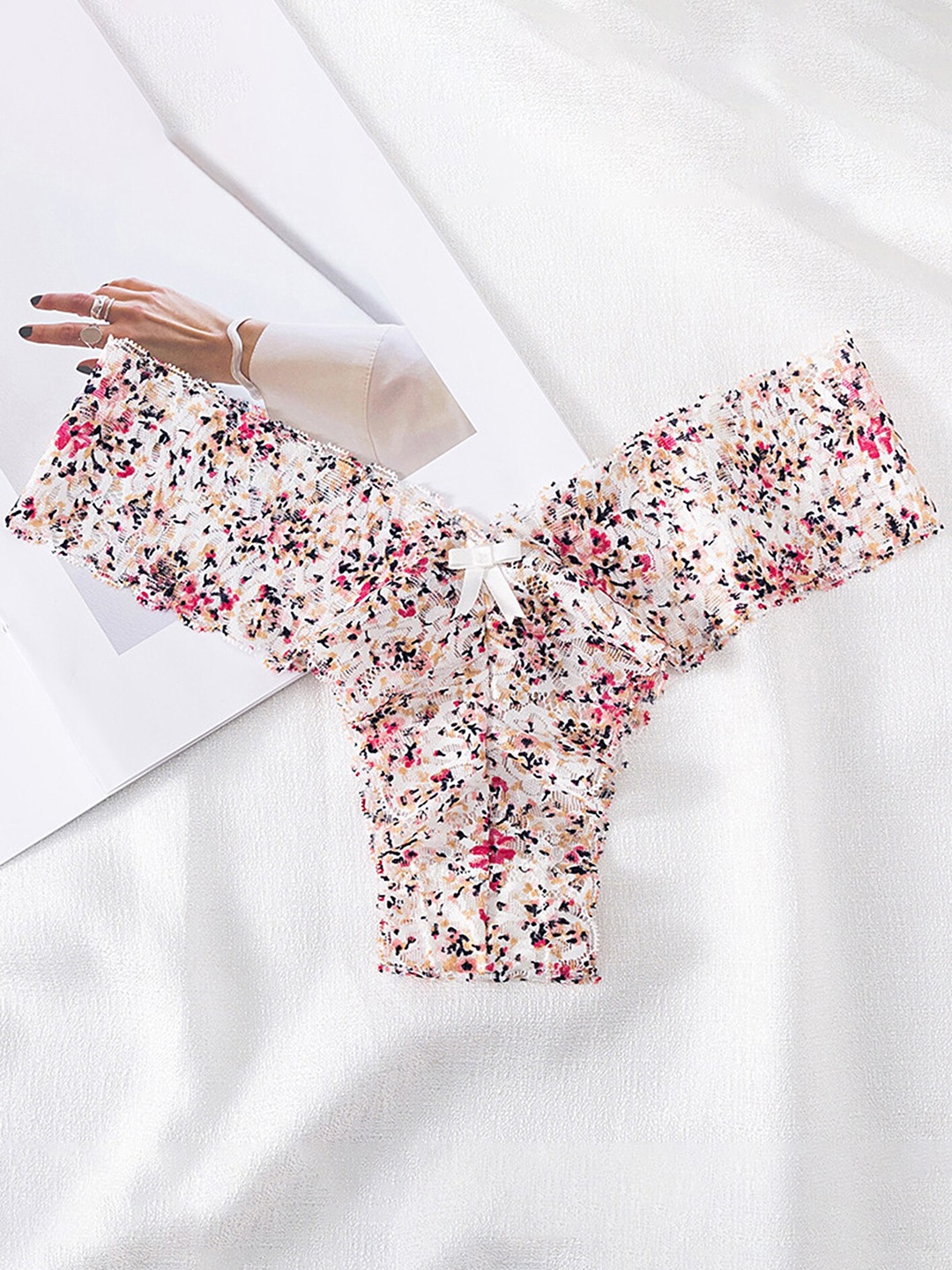 

LULU & SKY Floral Printed Thongs Brief, White