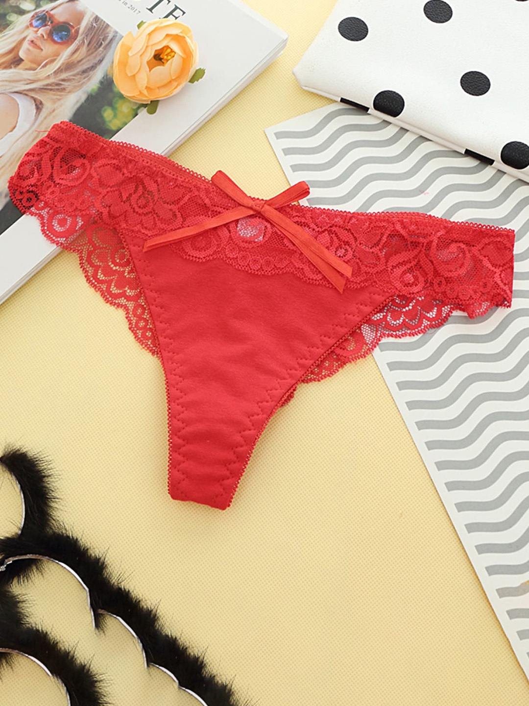 

LULU & SKY Self Design Low-Rise Bikini Briefs, Red