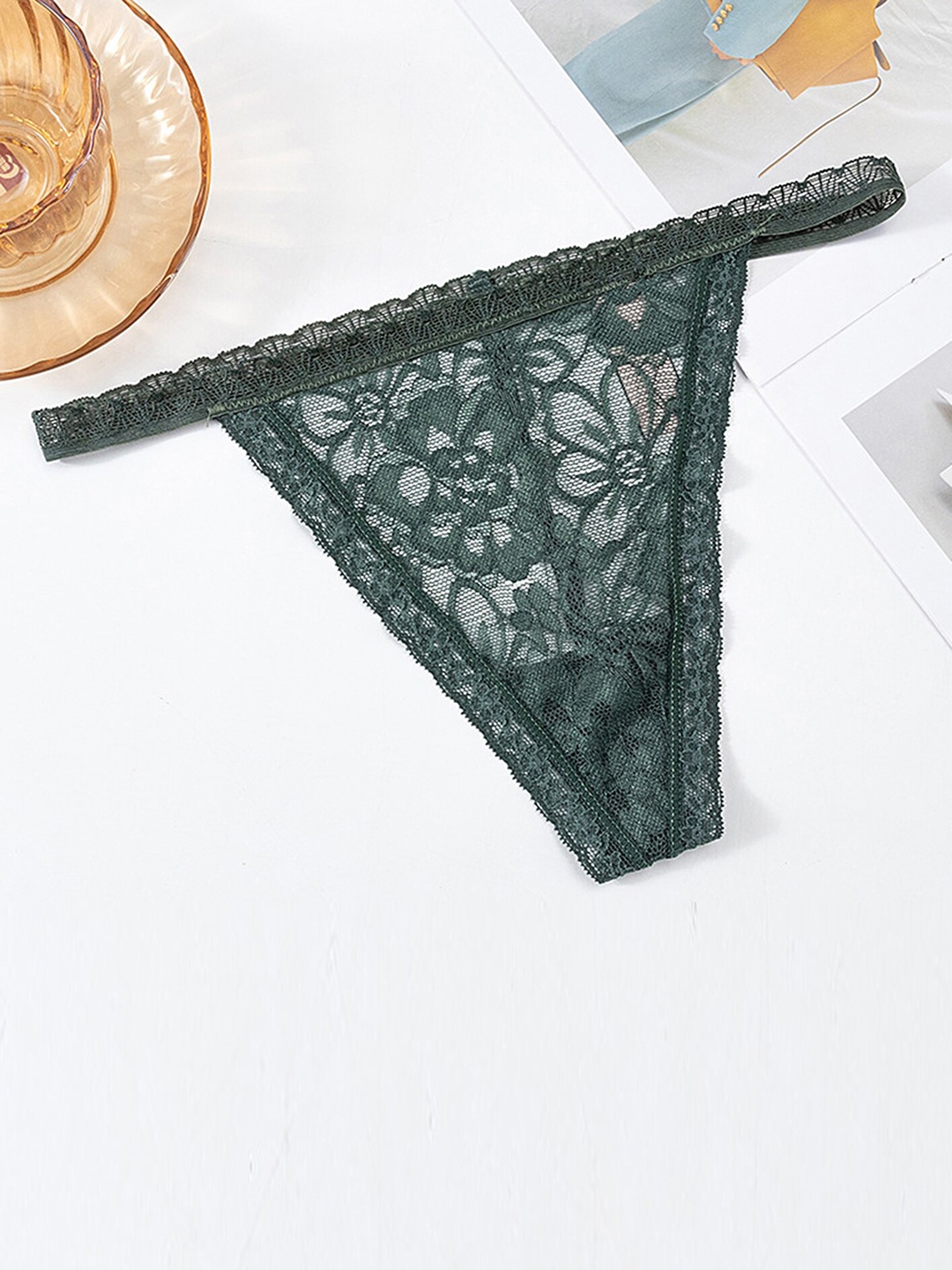 

LULU & SKY Self Design Thong Briefs, Green