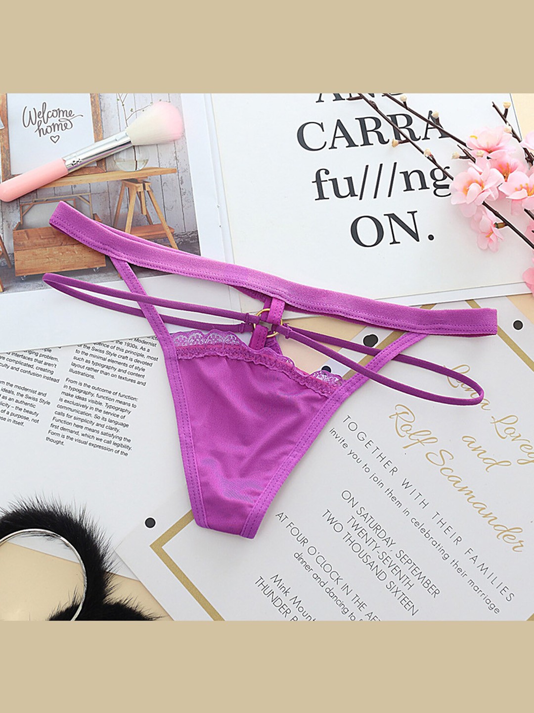 

LULU & SKY Low-Rise Strappy Thong Briefs, Purple
