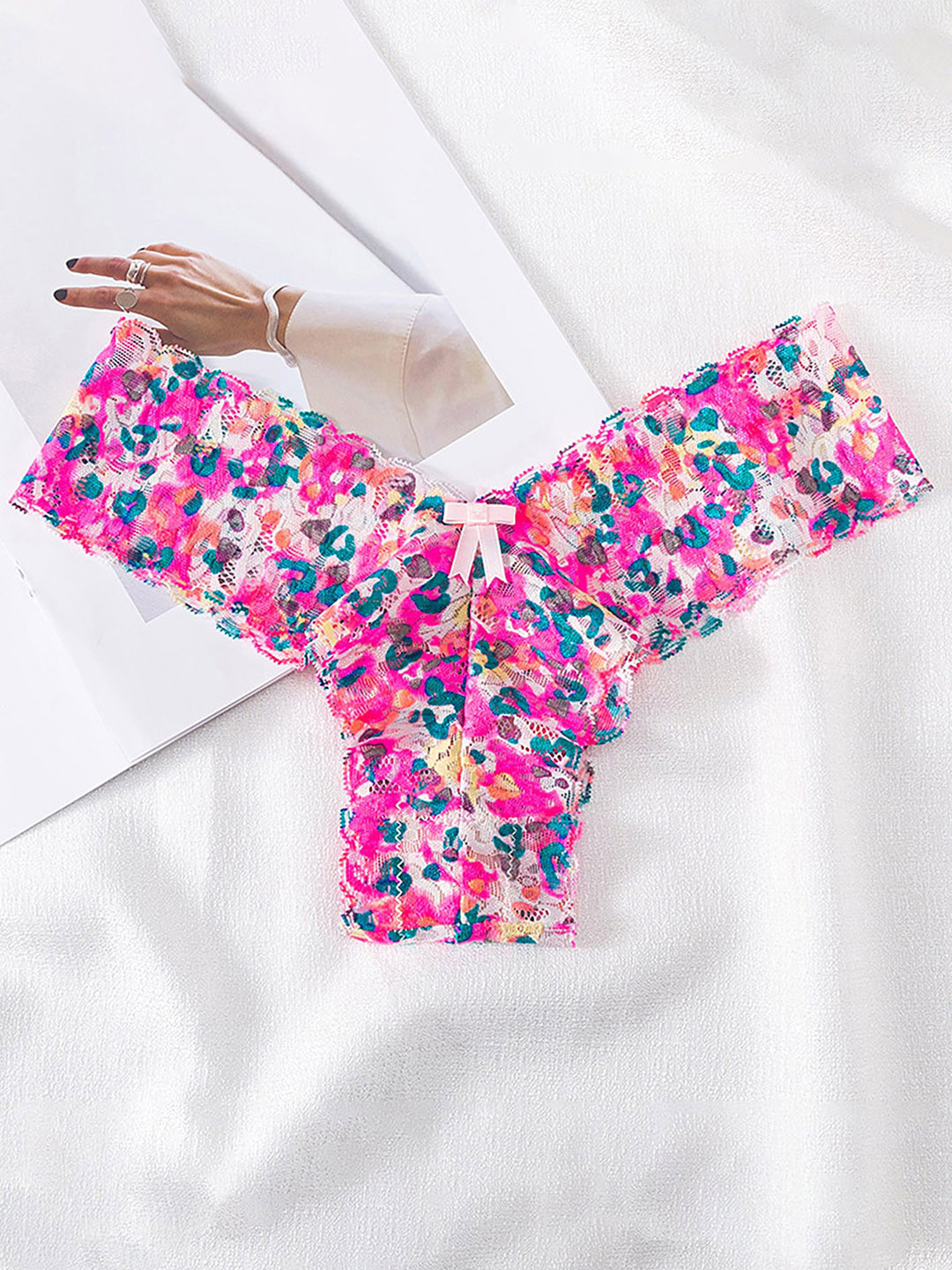 

LULU & SKY Abstract Printed Thongs Briefs, Pink