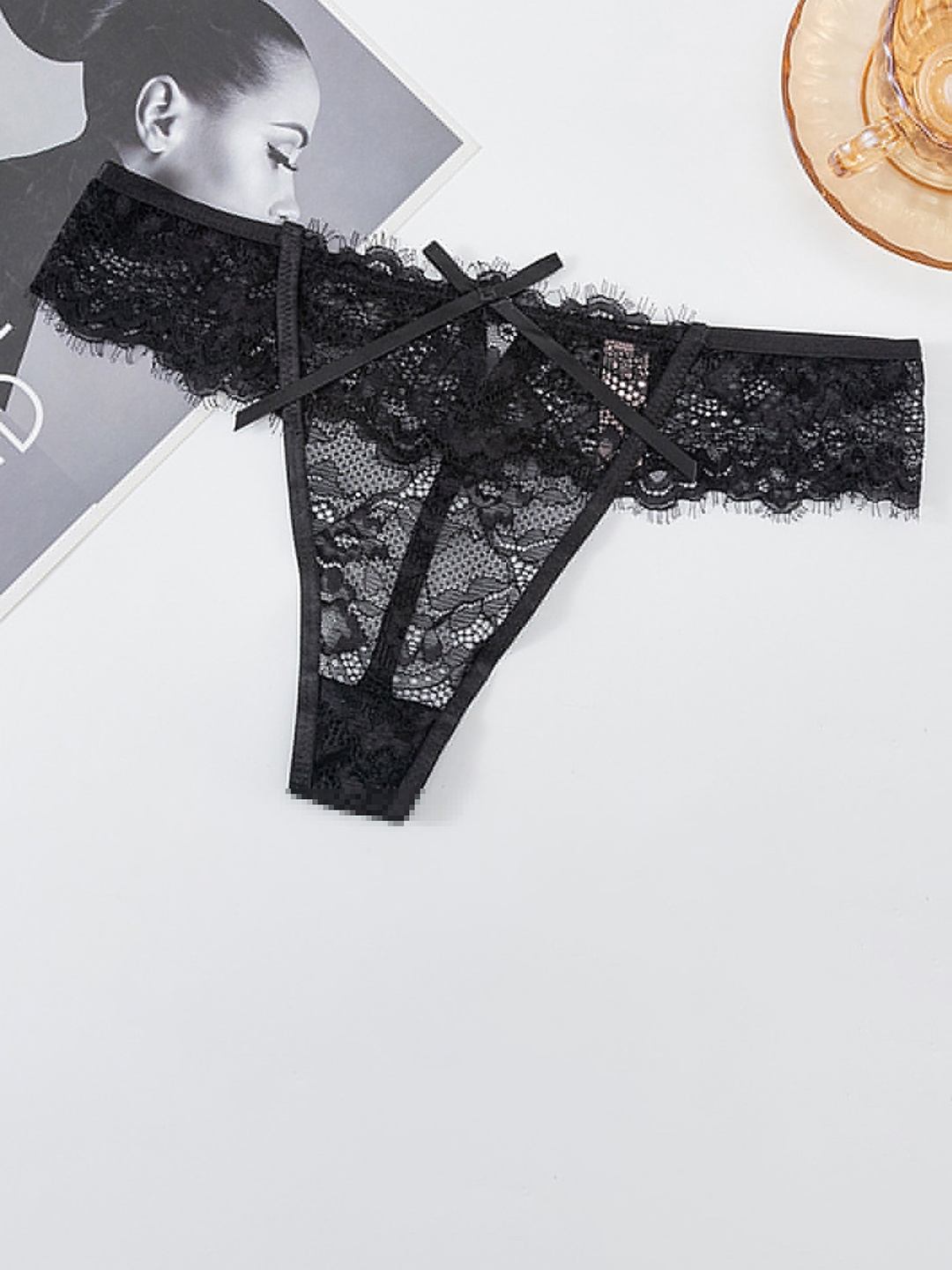 

LULU & SKY Self-designed Lace Thong Brief, Black