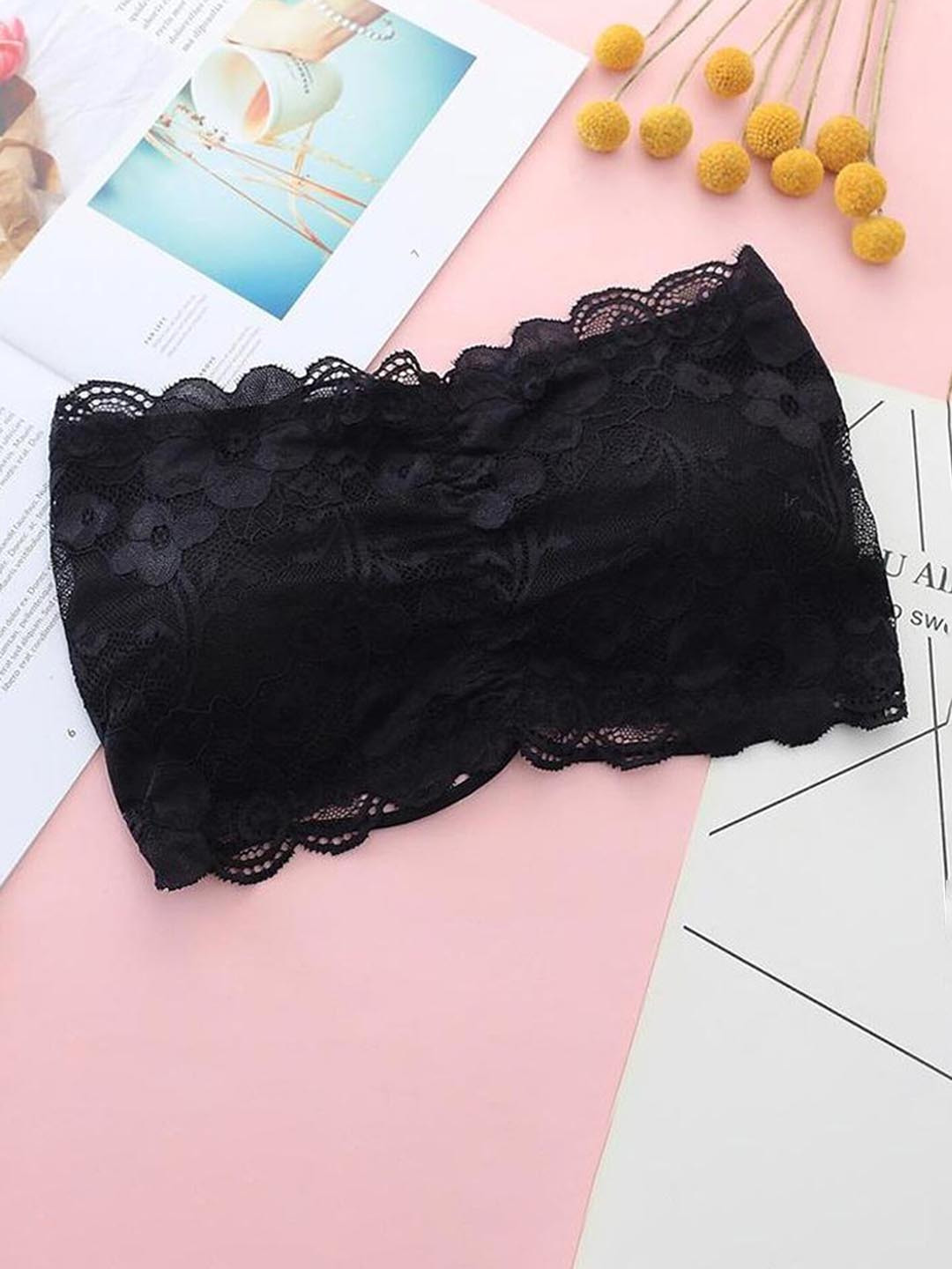

LULU & SKY Medium Coverage Lightly Padded Bandeau Bra - All Day Comfort, Black