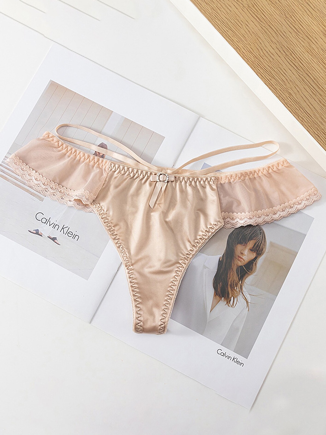 

LULU & SKY Strappy Thongs Briefs, Beige