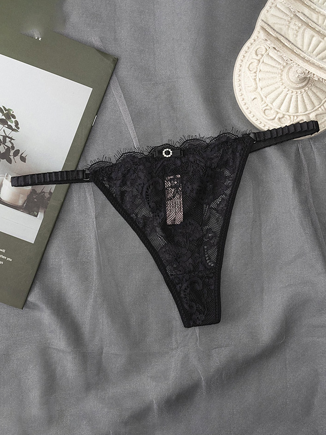 

LULU & SKY Self Design Thong Brief, Black