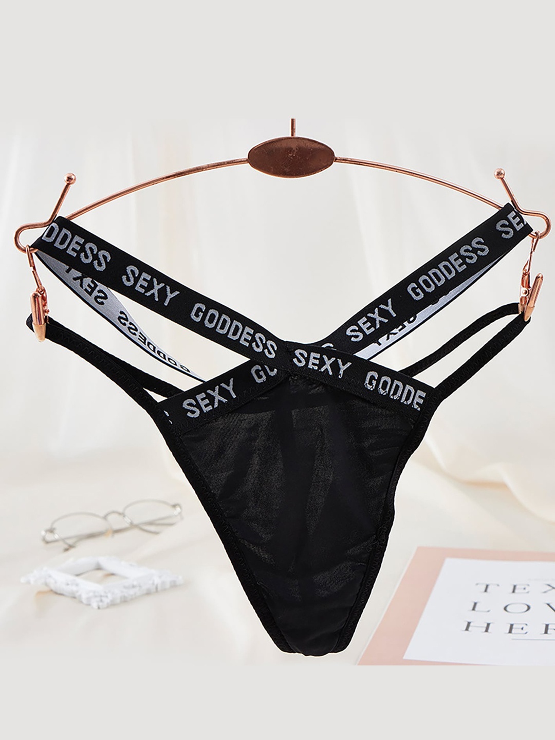 

LULU & SKY Self Design Thong Briefs, Black