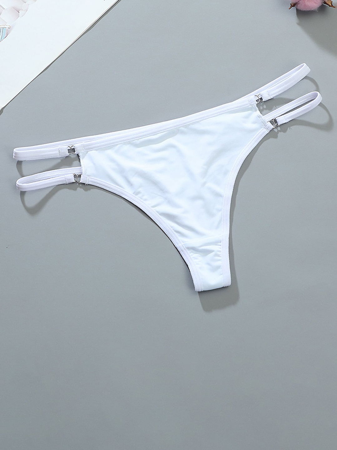 

LULU & SKY Thin Strap Thong Briefs, White