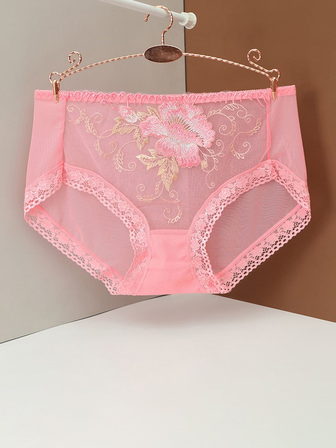 

LULU & SKY Floral Self Design Hipster Briefs, Pink
