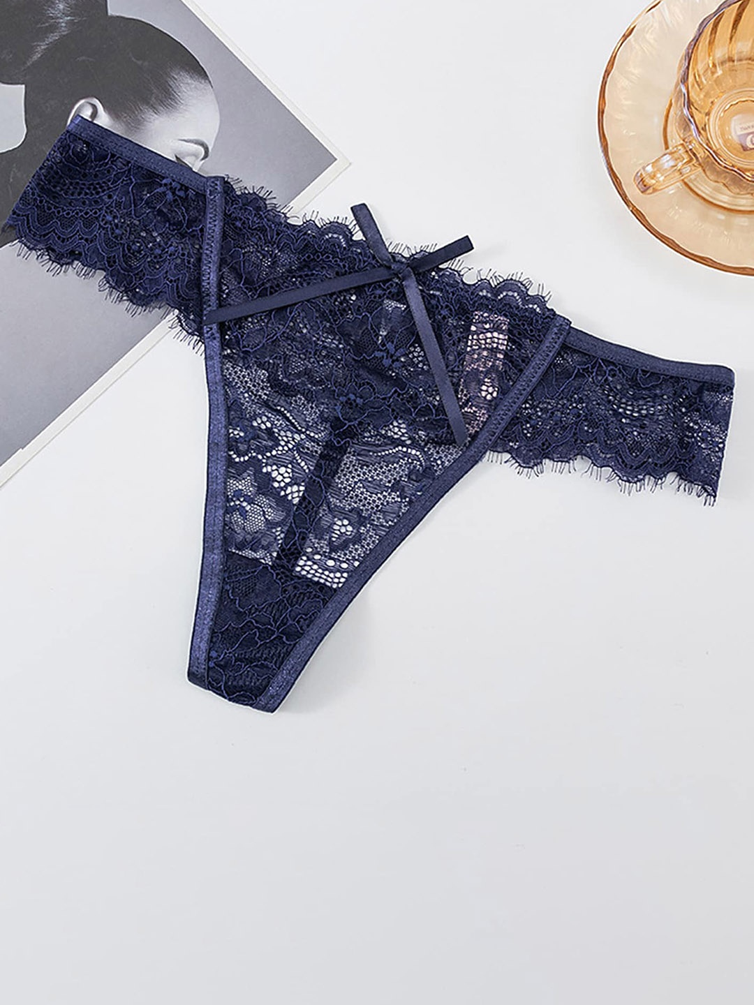 

LULU & SKY Self Design Low-Rise Thong Briefs, Blue