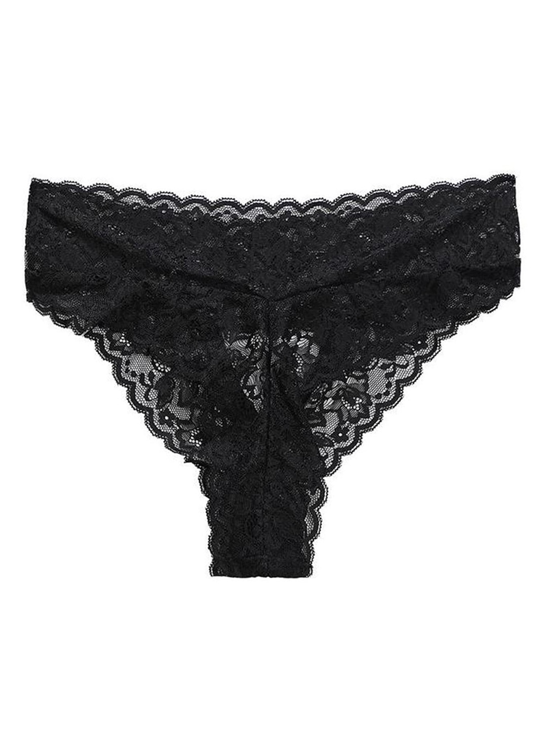 

LULU & SKY Floral Self Design Mid-Rise Lace Thongs, Black