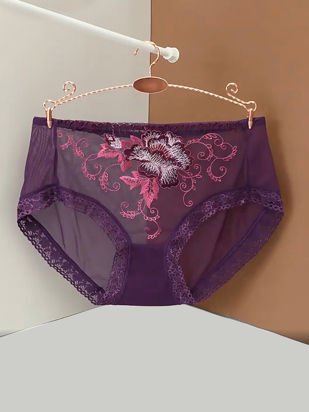 

LULU & SKY Mid-Rise Floral Laced Hipster Briefs, Purple